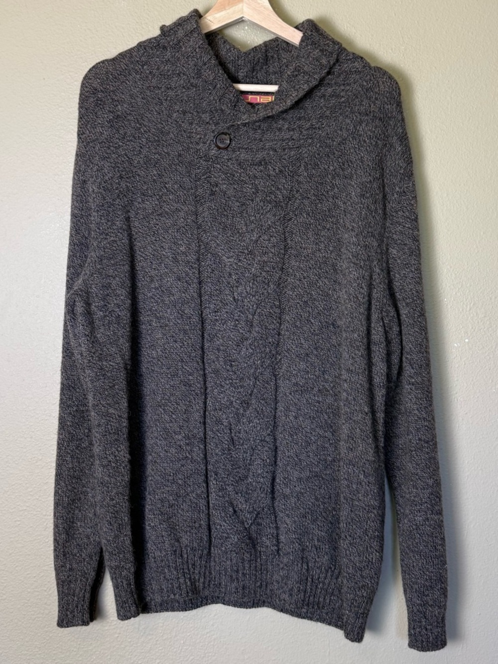Kuna Men's Shawl Collar Cable Knit Baby Alpaca Sweater Charcoal Gray Size Small